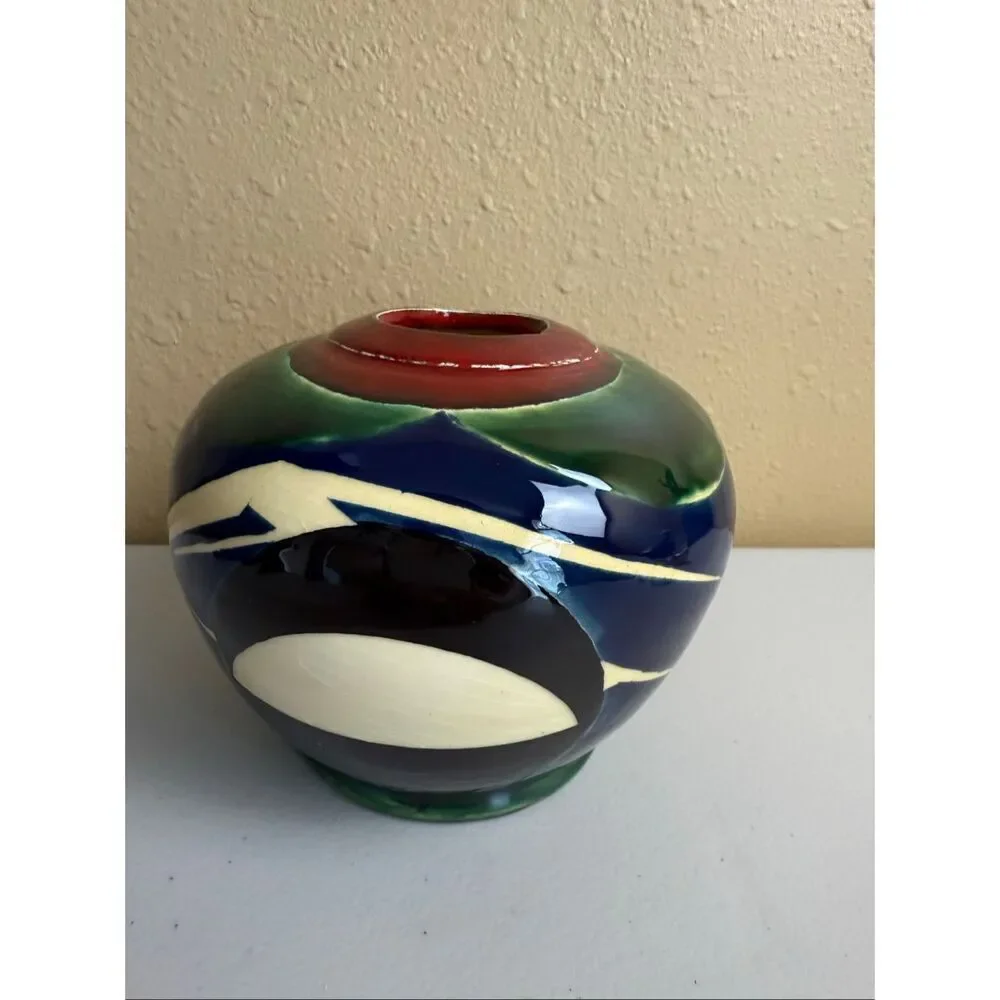 “Handmade Ceramic Vase, Abstract Glaze Design, Signed KLER